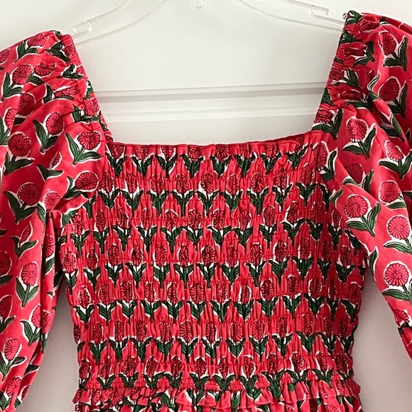 Mon Coco 100% Cotton Smocked Floral Mini dress  with Puffed Sleeves Extra Small - Picture 8 of 16